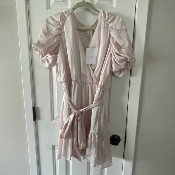 Ted Baker Loueese Puff Sleeve Faux Wrap Dress Light Pink Size 10 - Picture 1 of 13